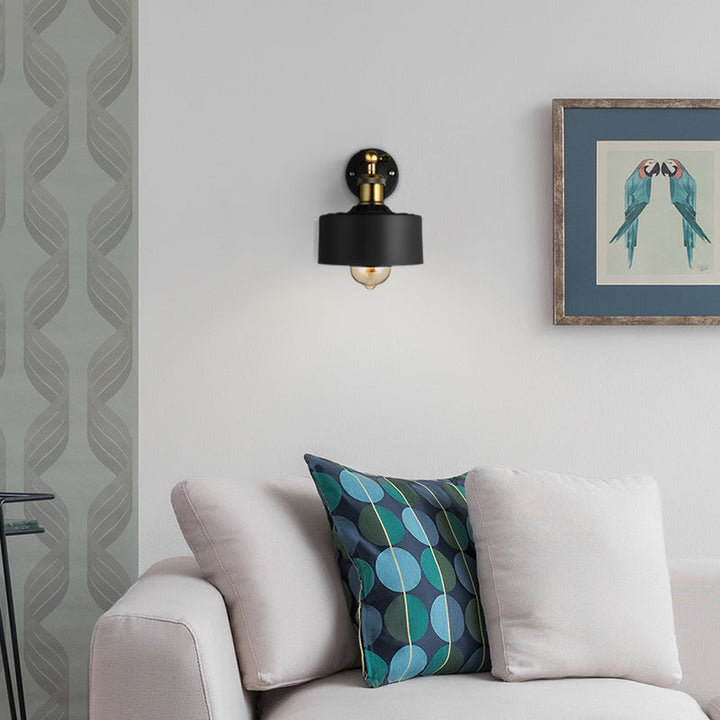 Lisslune | 1 Light Wall Lamp Loft Style Dome/Drum Shade Metal Adjustable Wall Lamp in Black for Bedroom