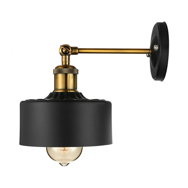 Lisslune | 1 Light Wall Lamp Loft Style Dome/Drum Shade Metal Adjustable Wall Lamp in Black for Bedroom