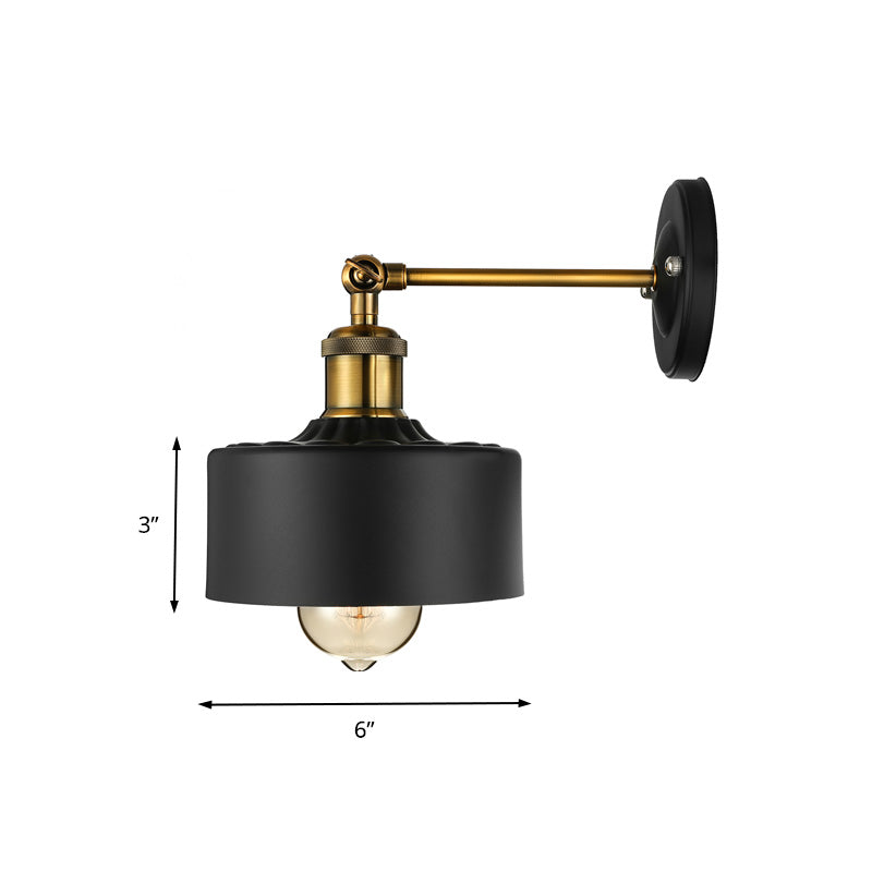 Lisslune | 1 Light Wall Lamp Loft Style Dome/Drum Shade Metal Adjustable Wall Lamp in Black for Bedroom