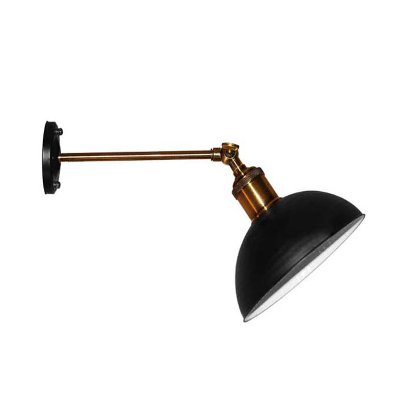Lisslune | 1 Light Wall Lamp Loft Style Dome/Drum Shade Metal Adjustable Wall Lamp in Black for Bedroom
