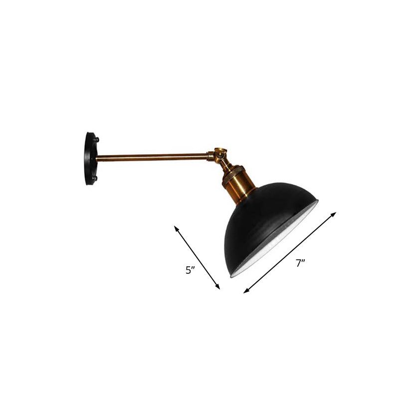 Lisslune | 1 Light Wall Lamp Loft Style Dome/Drum Shade Metal Adjustable Wall Lamp in Black for Bedroom
