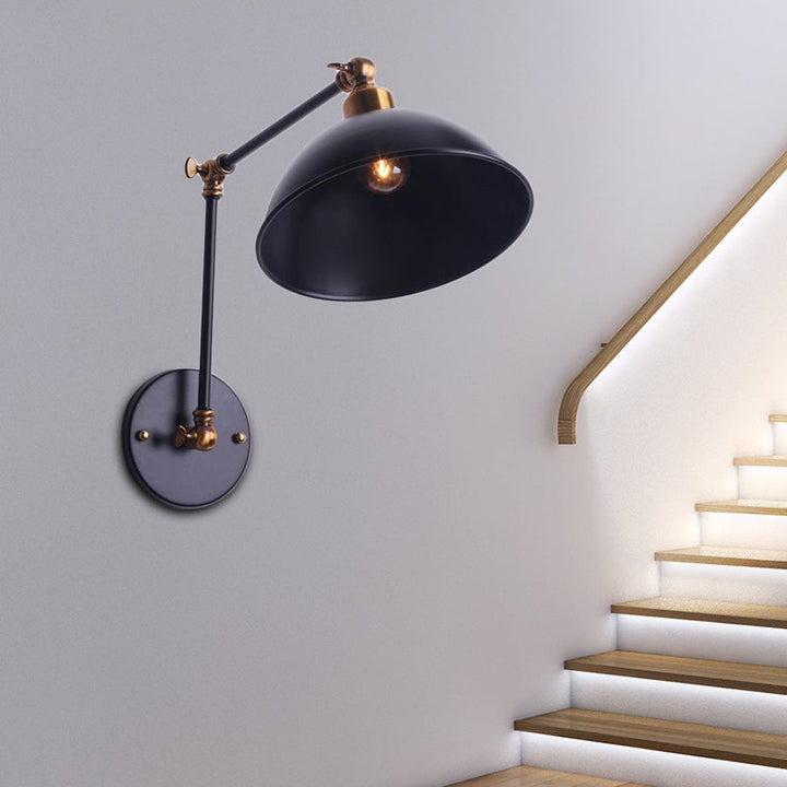 Lisslune | 1 Bulb Wall Light Vintage Swivel Arm Metal Wall Lighting with Bowl Light in Black for Staircase