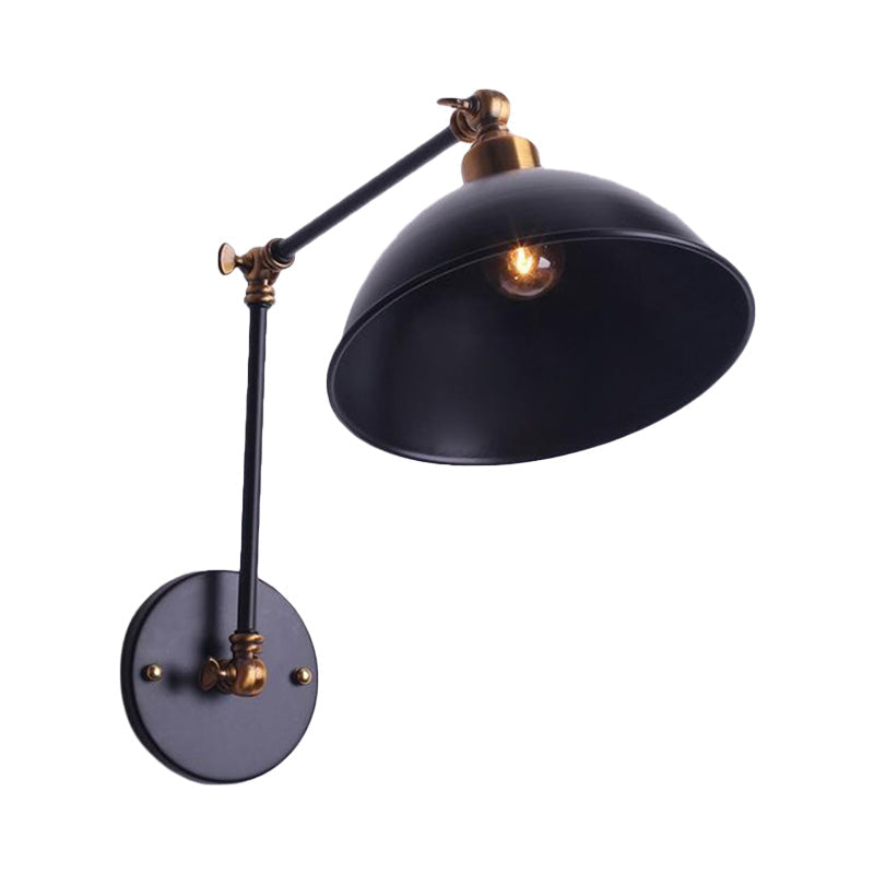 Lisslune | 1 Bulb Wall Light Vintage Swivel Arm Metal Wall Lighting with Bowl Light in Black for Staircase