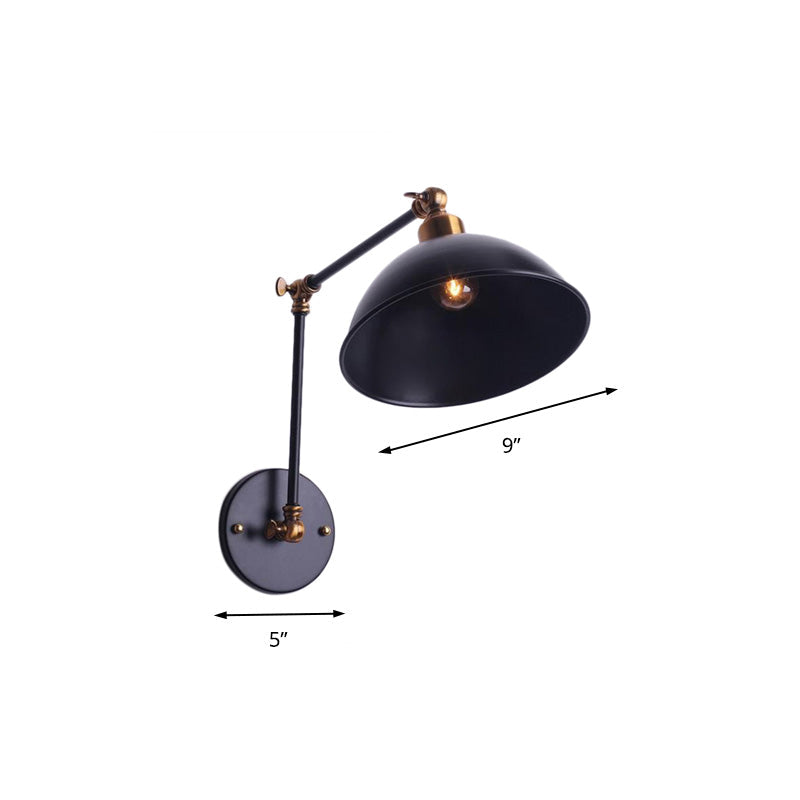 Lisslune | 1 Bulb Wall Light Vintage Swivel Arm Metal Wall Lighting with Bowl Light in Black for Staircase