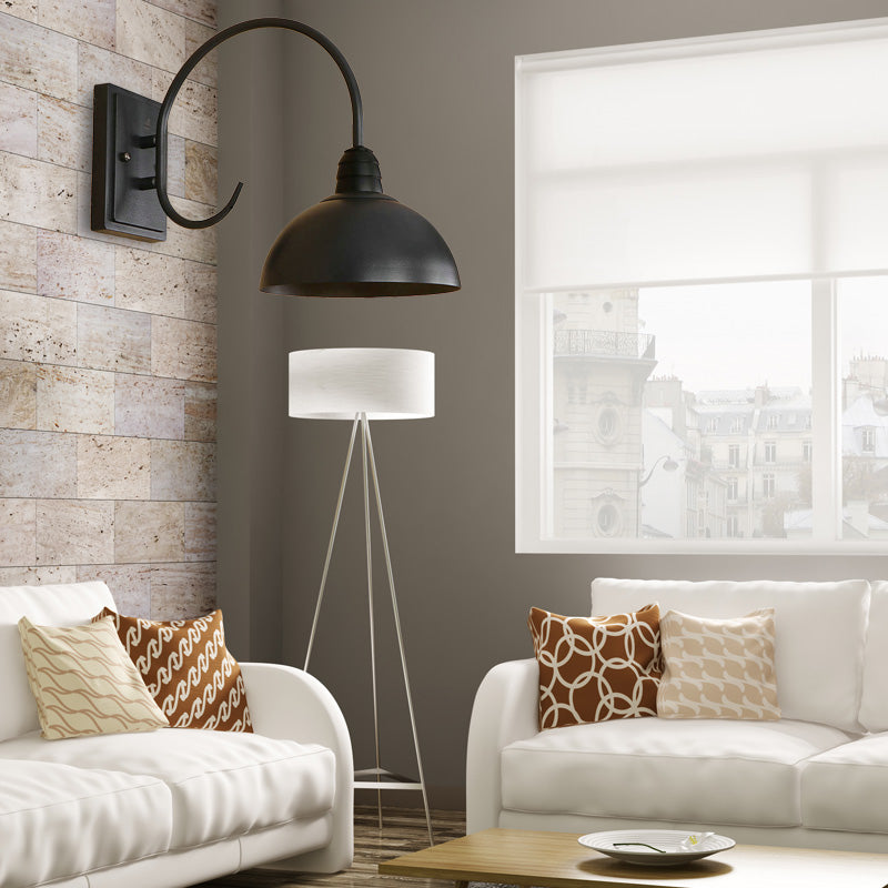Lisslune | 1 Head Wall Sconce Retro Dome Shade Metal Sconce Light Fixture with Curved Arm in Black