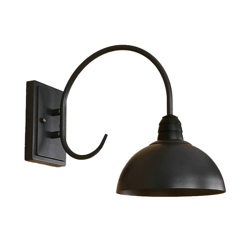 Lisslune | 1 Head Wall Sconce Retro Dome Shade Metal Sconce Light Fixture with Curved Arm in Black