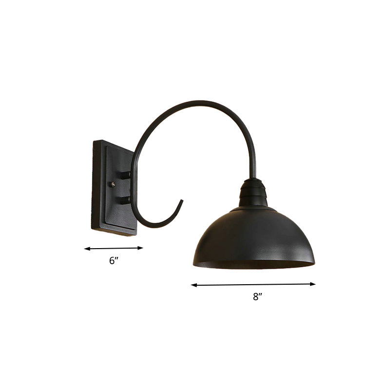 Lisslune | 1 Head Wall Sconce Retro Dome Shade Metal Sconce Light Fixture with Curved Arm in Black