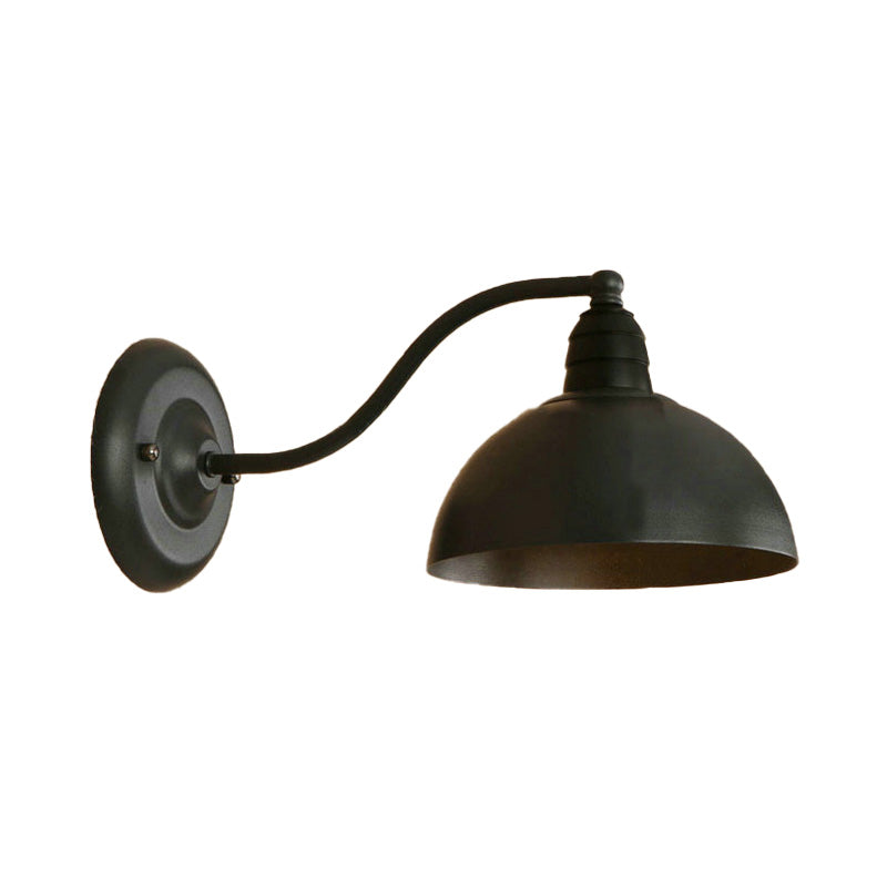 Lisslune | 1 Head Wall Sconce Retro Dome Shade Metal Sconce Light Fixture with Curved Arm in Black