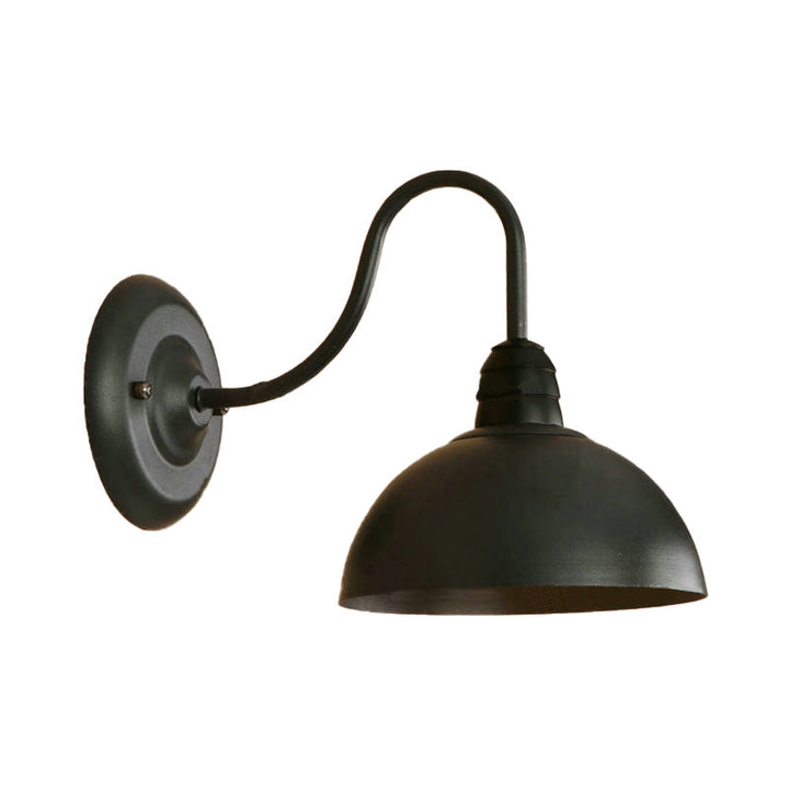 Lisslune | 1 Head Wall Sconce Retro Dome Shade Metal Sconce Light Fixture with Curved Arm in Black
