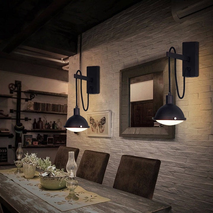 Lisslune | 1 Light Wall Lighting Farm Bowl Shade Metallic Wall Lamp in Black for Dining Room