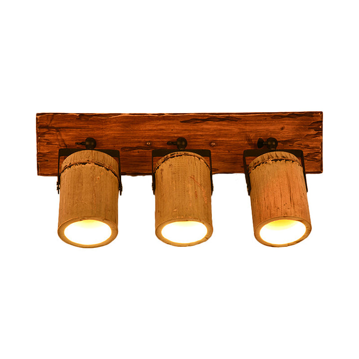 Lisslune | Wooden Cylinder Wall Lamp Rustic Stylish Wall Light in Beige for Bistro Restaurant