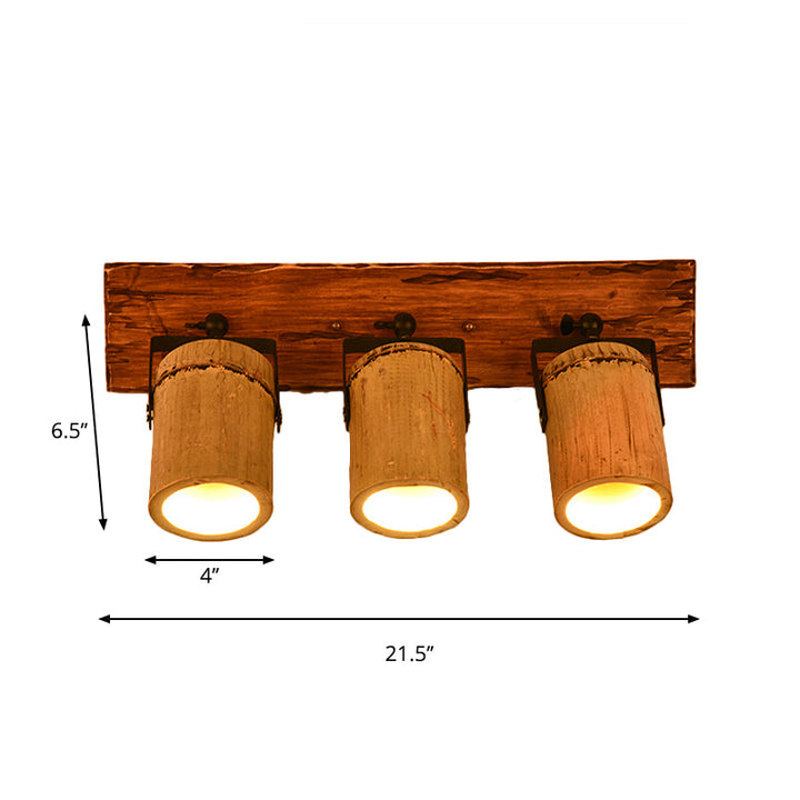 Lisslune | Wooden Cylinder Wall Lamp Rustic Stylish Wall Light in Beige for Bistro Restaurant
