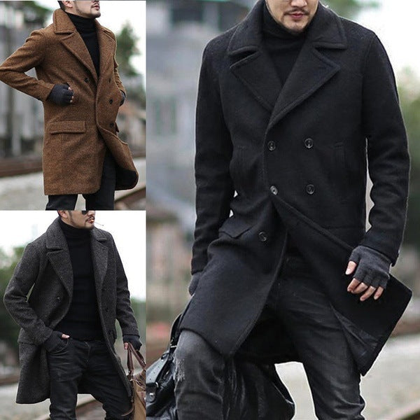 Men's elegant wool coat with double-breasted button placket and wide lapels Lisslune