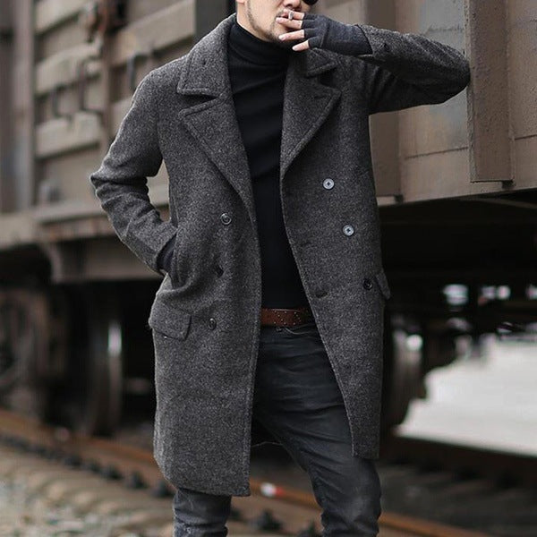 Men's elegant wool coat with double-breasted button placket and wide lapels Lisslune