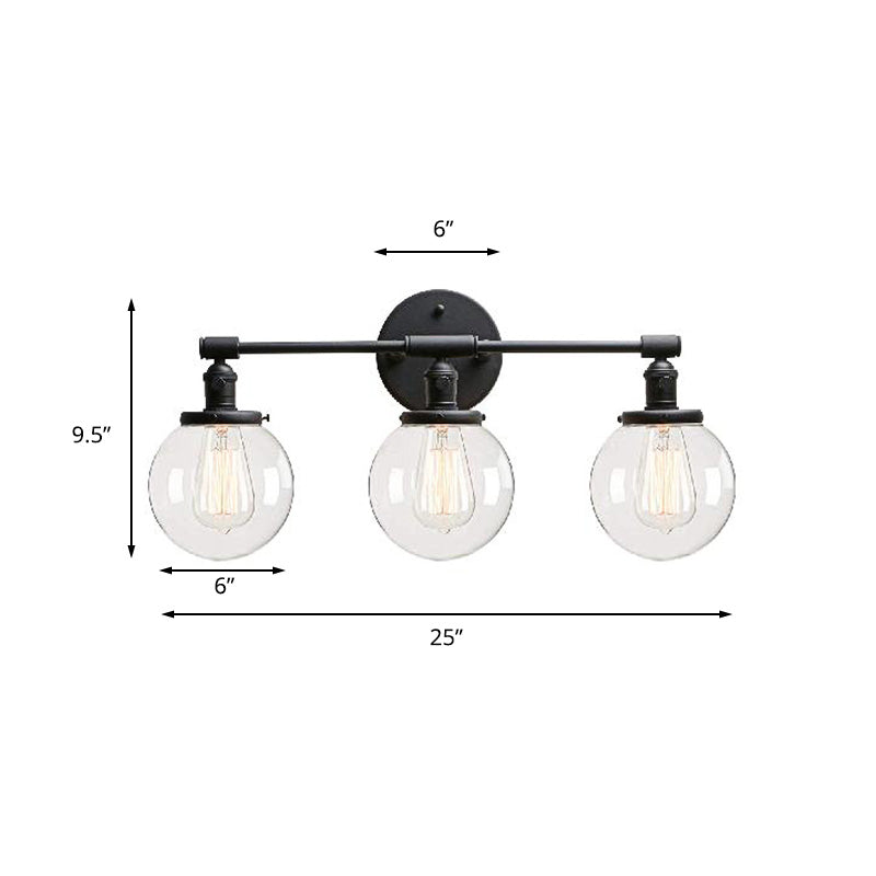 Lisslune | Black 3 Light Wall Lamp Industrial Clear Glass Bubble Shade Lighting Fixture for Outdoor Areas