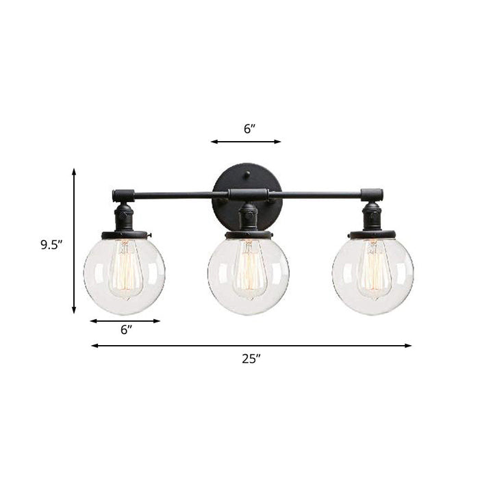 Lisslune | Black 3 Light Wall Lamp Industrial Clear Glass Bubble Shade Lighting Fixture for Outdoor Areas