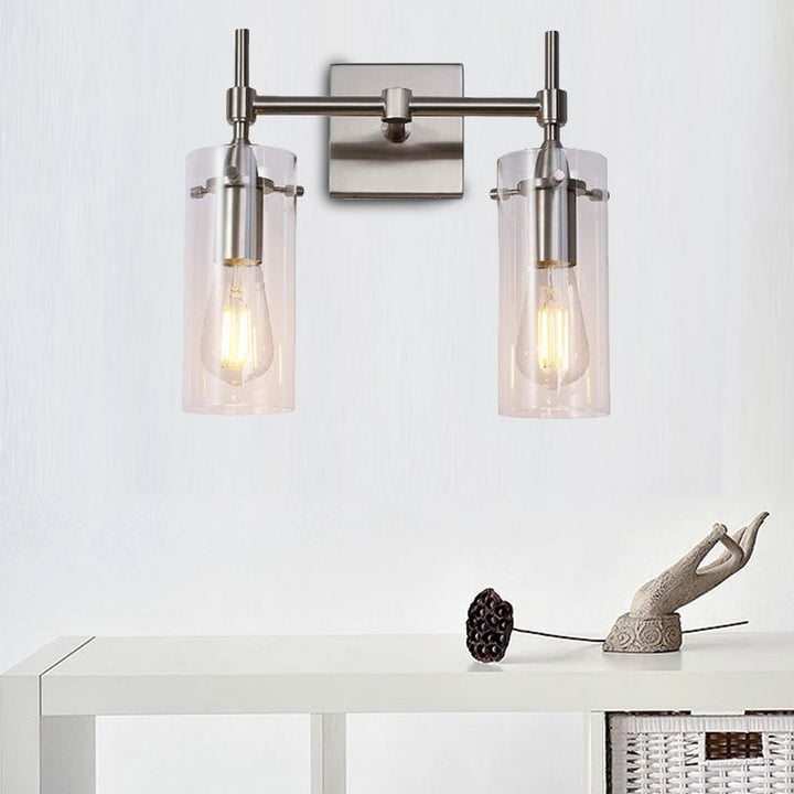 Lisslune | Chrome/Nickel Cylinder Shade Wall Lighting Modern Clear Glass 2-Light Dining Room Wall Lamp