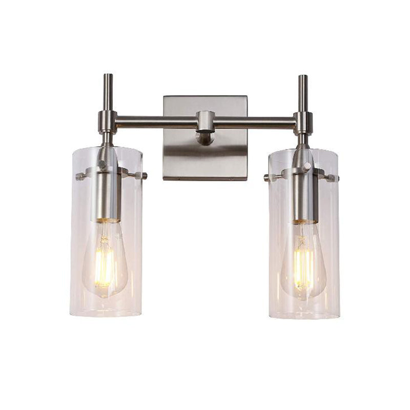 Lisslune | Chrome/Nickel Cylinder Shade Wall Lighting Modern Clear Glass 2-Light Dining Room Wall Lamp