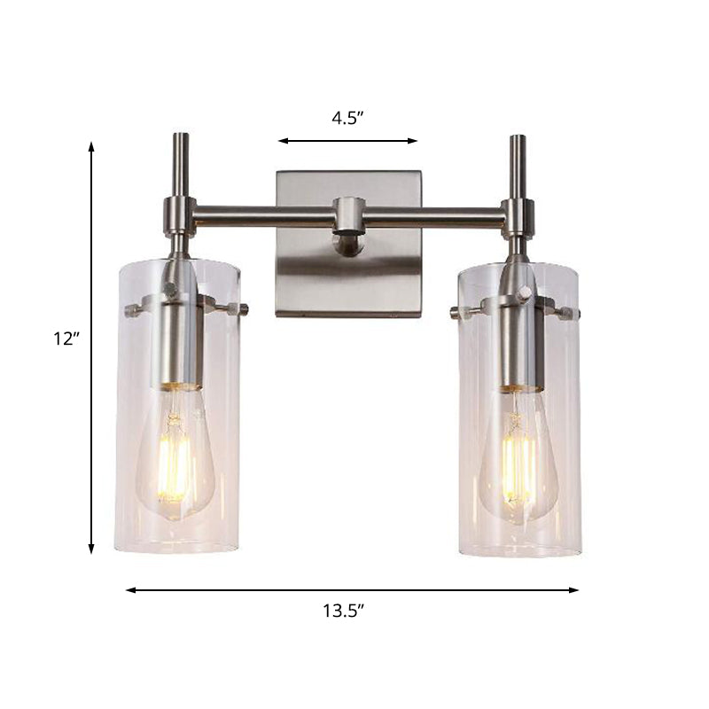 Lisslune | Chrome/Nickel Cylinder Shade Wall Lighting Modern Clear Glass 2-Light Dining Room Wall Lamp