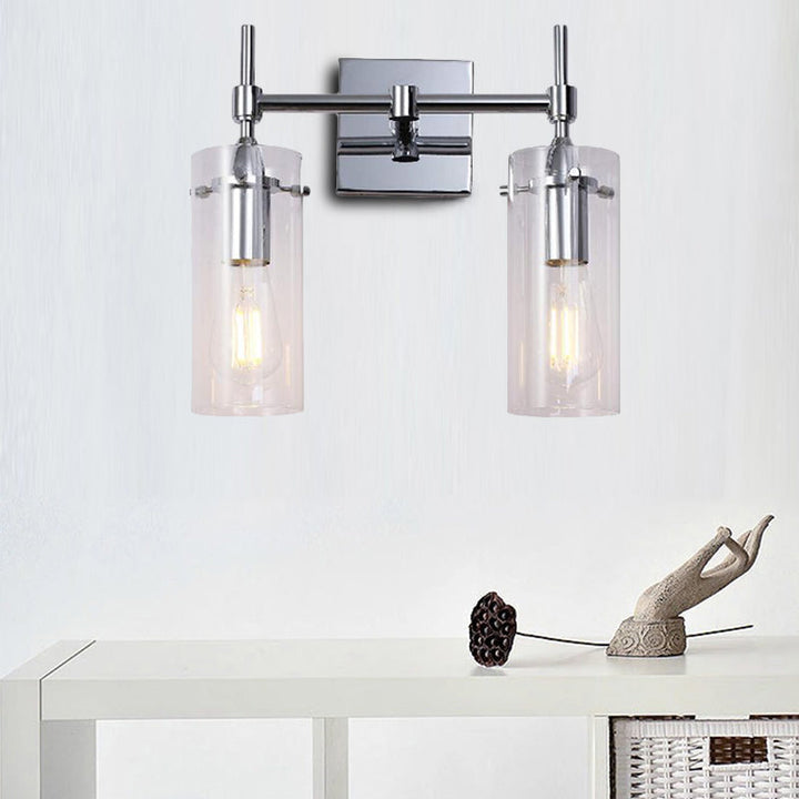Lisslune | Chrome/Nickel Cylinder Shade Wall Lighting Modern Clear Glass 2-Light Dining Room Wall Lamp