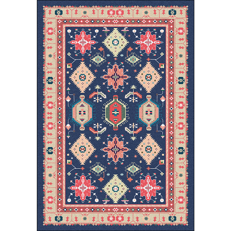 Lisslune | Southwest Living Room Rug in Blue Tribal Geometric Print Rug Made of Polyester Washable Area Rug