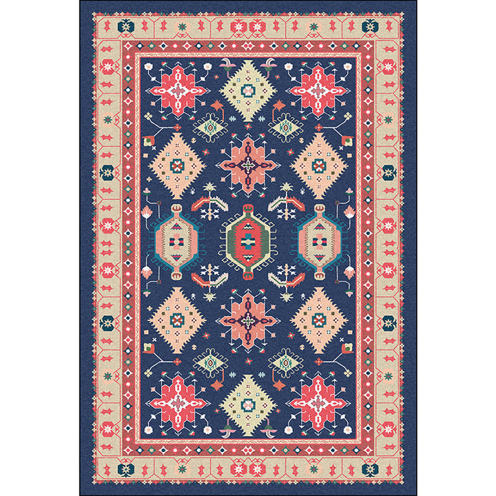 Lisslune | Southwest Living Room Rug in Blue Tribal Geometric Print Rug Made of Polyester Washable Area Rug