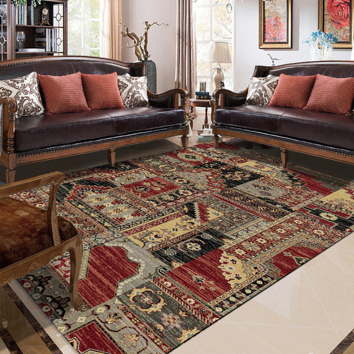 Lisslune | Red and brown bedroom carpet southwestern geometry floral pattern area rug polyester non-slip rug