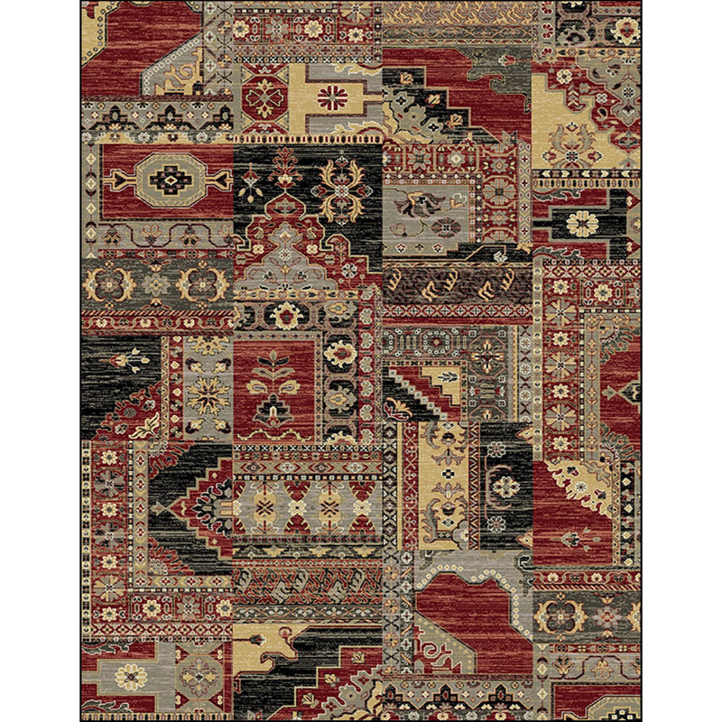 Lisslune | Red and brown bedroom carpet southwestern geometry floral pattern area rug polyester non-slip rug