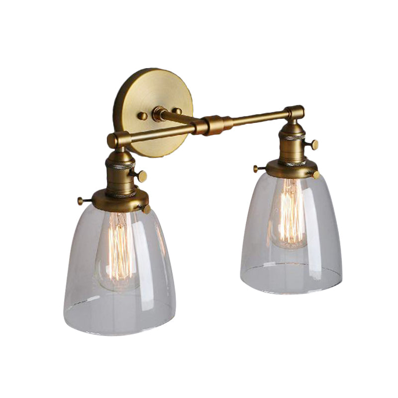 Lisslune | Clear Glass Brass Wall Light Conical 2-Light Industrial Wall Lamp Light for Foyer