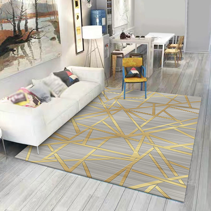 Lisslune | Modern Novelty Carpet in Gray Geometric Lines Pattern Carpet Polyester Washable Non-slip Area Rug for Home Decoration