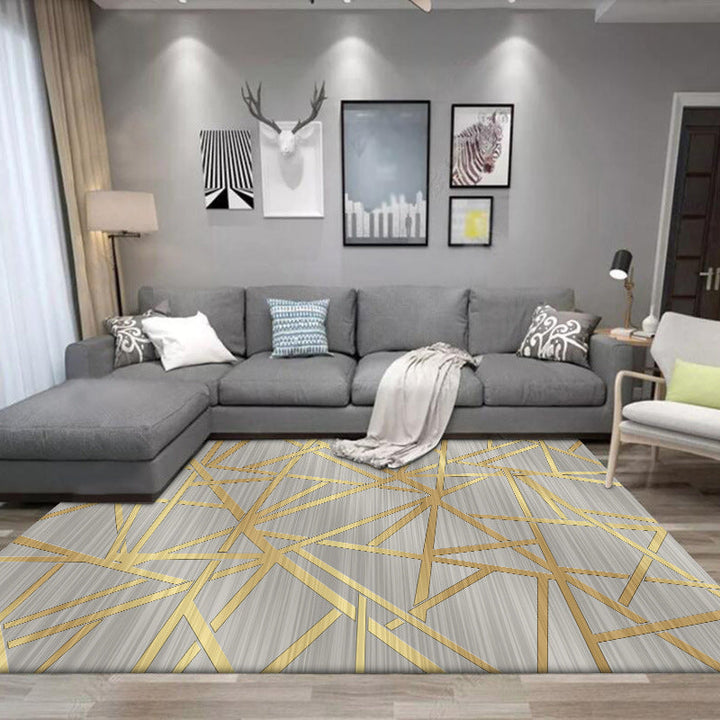 Lisslune | Modern Novelty Carpet in Gray Geometric Lines Pattern Carpet Polyester Washable Non-slip Area Rug for Home Decoration
