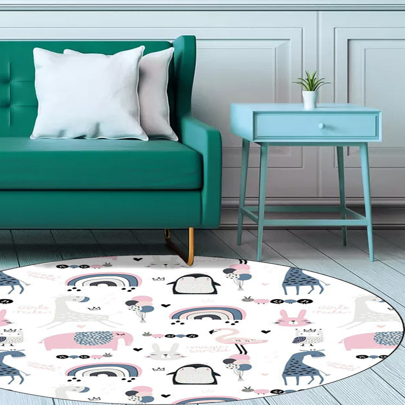 Lisslune | Simple children's carpet in white and blue animal giraffe penguin rabbit pattern carpet polyester washable carpet for the children's room