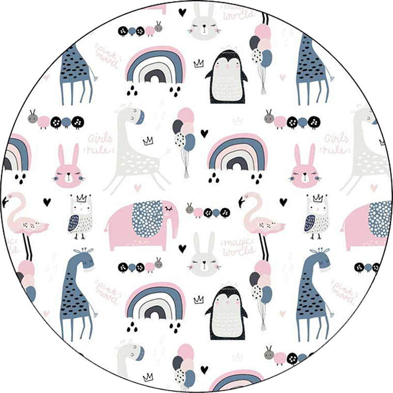 Lisslune | Simple children's carpet in white and blue animal giraffe penguin rabbit pattern carpet polyester washable carpet for the children's room