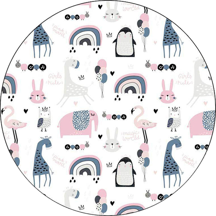 Lisslune | Simple children's carpet in white and blue animal giraffe penguin rabbit pattern carpet polyester washable carpet for the children's room