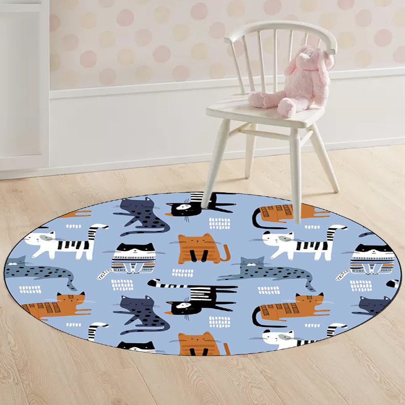 Lisslune | Simple children's carpet in white and blue animal giraffe penguin rabbit pattern carpet polyester washable carpet for the children's room