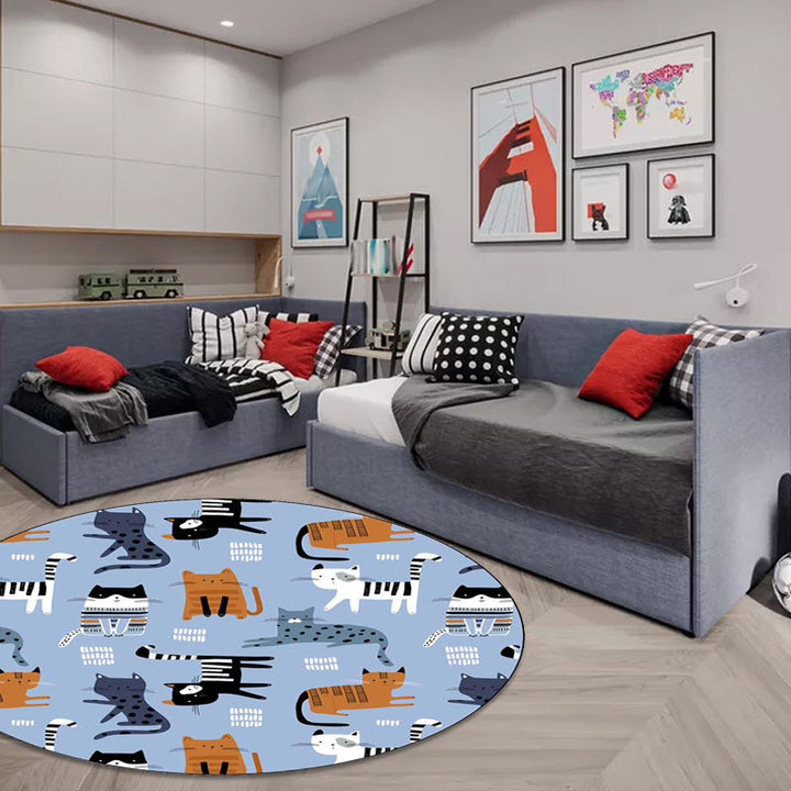 Lisslune | Simple children's carpet in white and blue animal giraffe penguin rabbit pattern carpet polyester washable carpet for the children's room