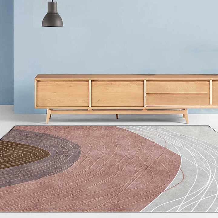 Lisslune | Novelty Living Room Rug Multicolor Color Block Wood Grain Print Rug Polyester Washable Pet-Friendly Rug
