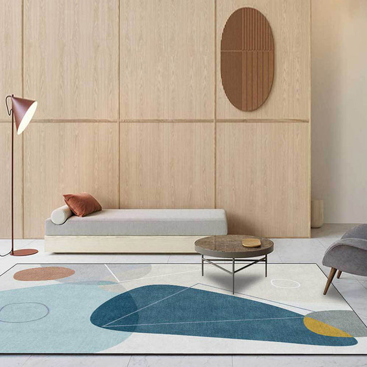 Lisslune | Ivory Bedroom Rug Novelty Color Block Triangle Pattern Area Rug Polyester Non-Slip Backing Rug