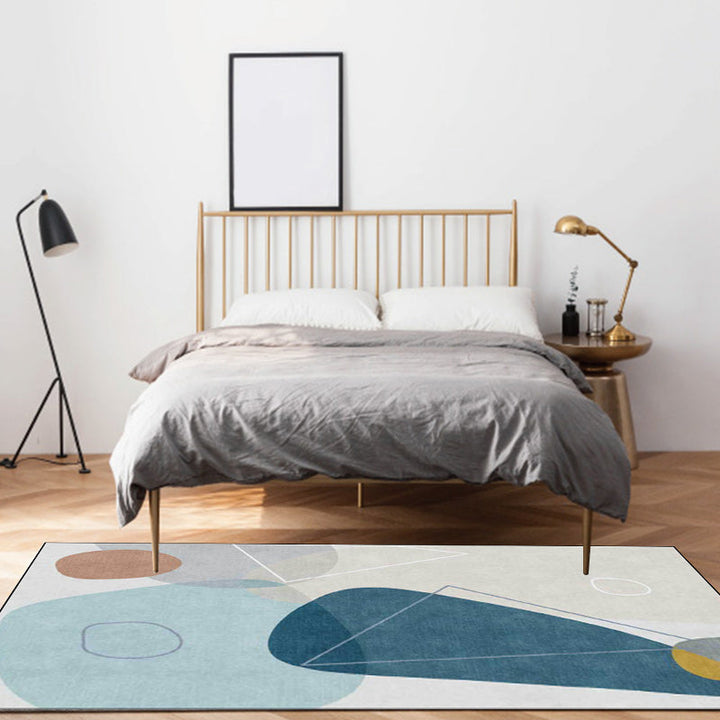 Lisslune | Ivory Bedroom Rug Novelty Color Block Triangle Pattern Area Rug Polyester Non-Slip Backing Rug