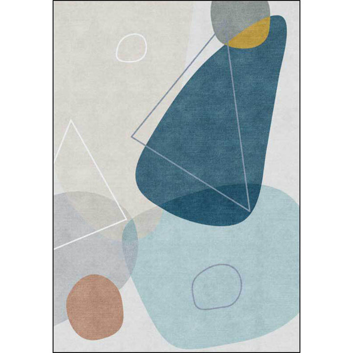 Lisslune | Ivory Bedroom Rug Novelty Color Block Triangle Pattern Area Rug Polyester Non-Slip Backing Rug