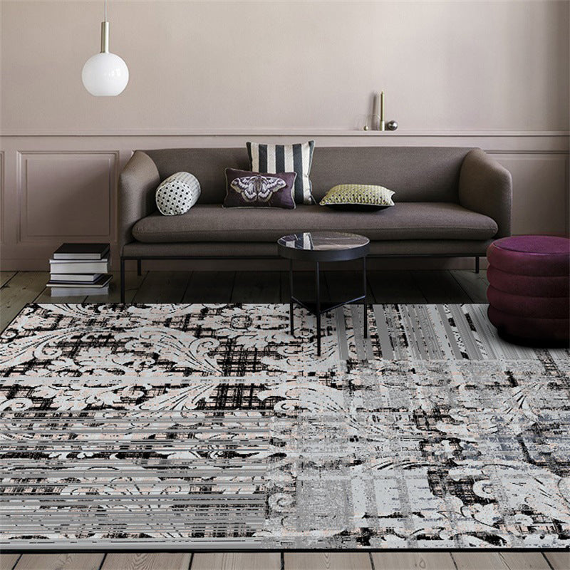 Lisslune | Shabby Chic Paisley Pattern Carpet Gray Polyester Carpet Machine Washable Non-Slip Back Carpet for Living Room