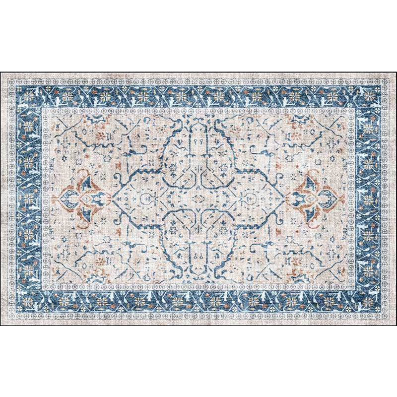 Lisslune | Traditional medallion pattern rug blue and gray tribal rug polyester washable non-slip bottom area rug for bedroom