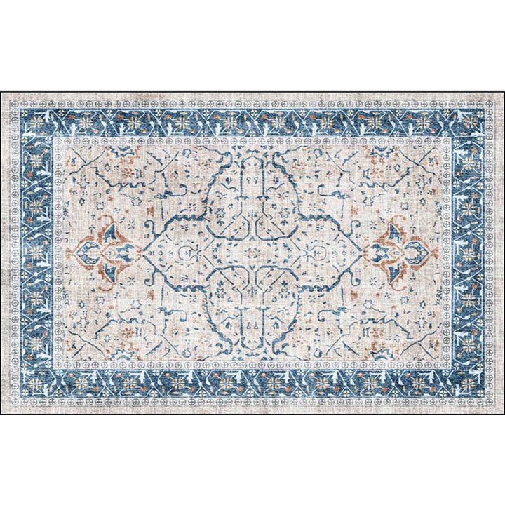 Lisslune | Traditional medallion pattern rug blue and gray tribal rug polyester washable non-slip bottom area rug for bedroom