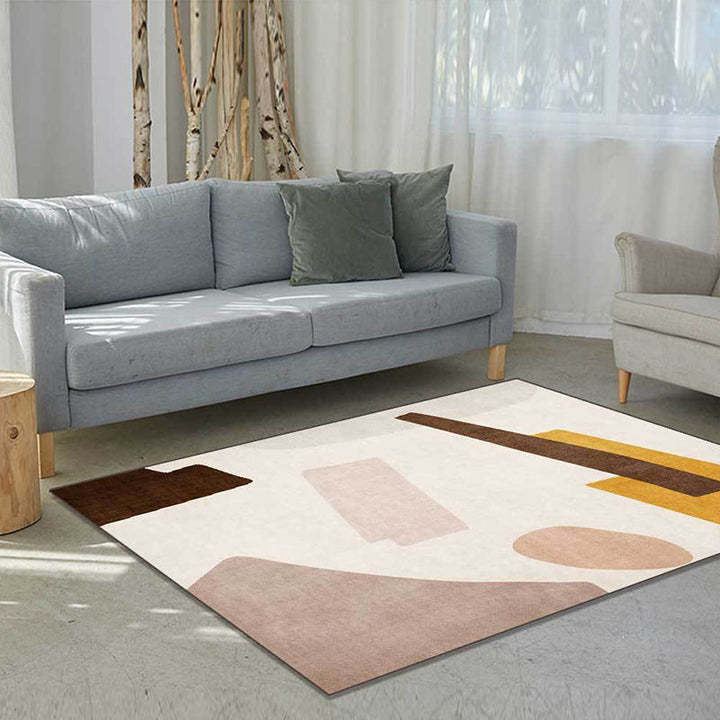 Lisslune | Beige and Brown Contemporary Carpet Polyester Abstract Carpet Machine Washable Non-Slip Back Carpet for Living Room