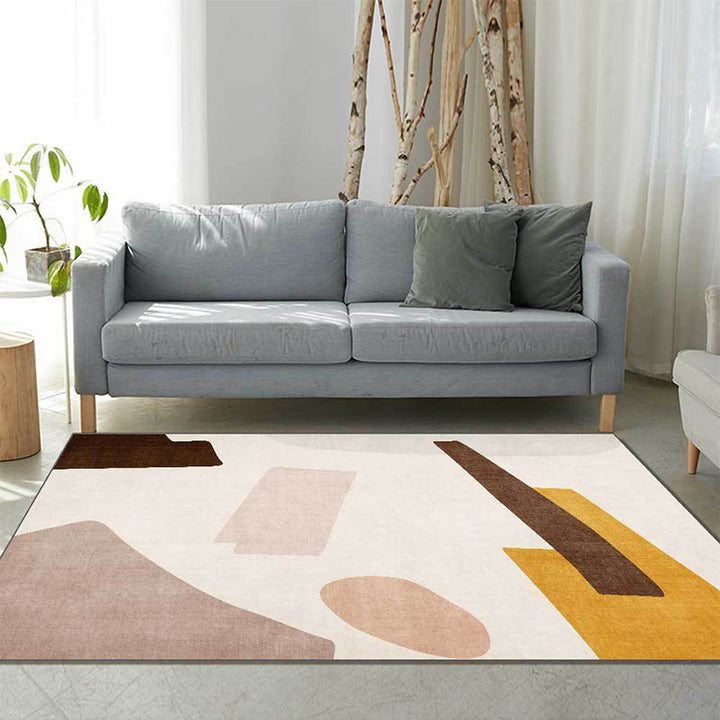 Lisslune | Beige and Brown Contemporary Carpet Polyester Abstract Carpet Machine Washable Non-Slip Back Carpet for Living Room