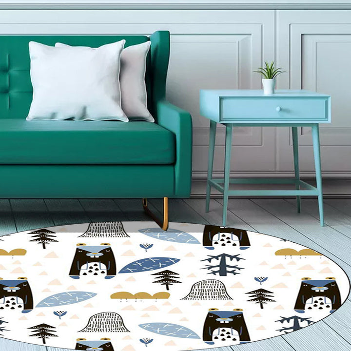 Lisslune | White Children's Room Rug Children's Animal Squirrel Tree Triangle Pattern Rug Polyester Washable Non-Slip Rug
