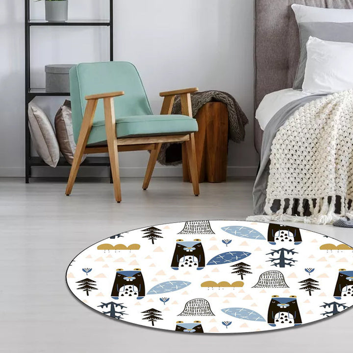 Lisslune | White Children's Room Rug Children's Animal Squirrel Tree Triangle Pattern Rug Polyester Washable Non-Slip Rug