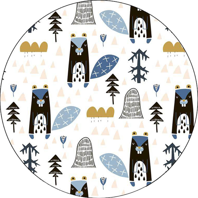 Lisslune | White Children's Room Rug Children's Animal Squirrel Tree Triangle Pattern Rug Polyester Washable Non-Slip Rug