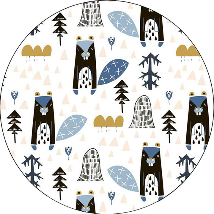 Lisslune | White Children's Room Rug Children's Animal Squirrel Tree Triangle Pattern Rug Polyester Washable Non-Slip Rug