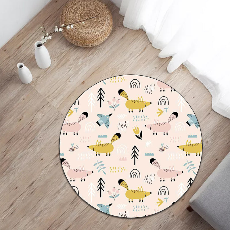 Lisslune | Kids Bedroom Carpet in White Animal Mouse Bird Tree Print Carpet Polyester Washable Stain Resistant Area Rug